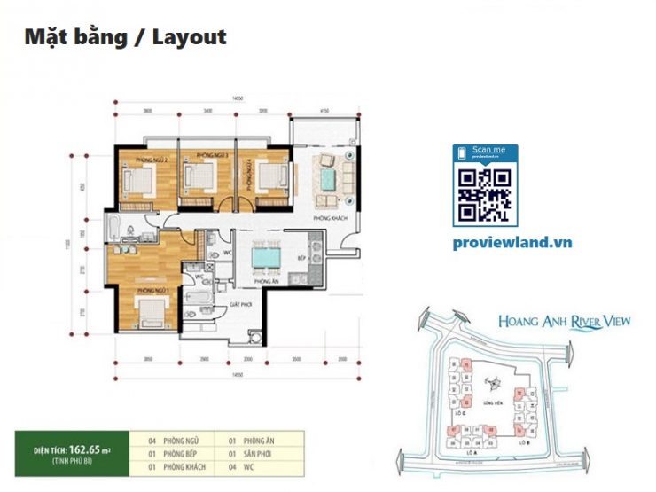 Hoang Anh riverview layout apartment 4brs 162m2