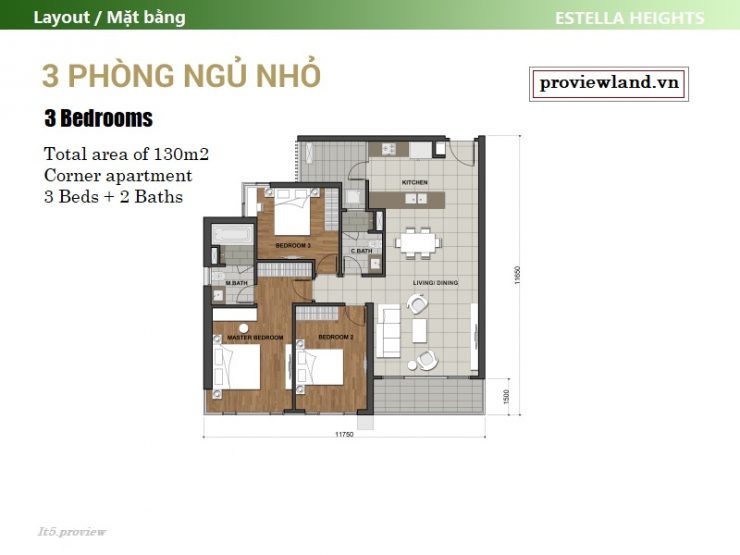 Layout Estella Heights apartment 3 bedrooms