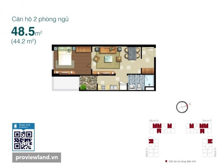 Lexington layout apartment 1 bedroom 48.5m2