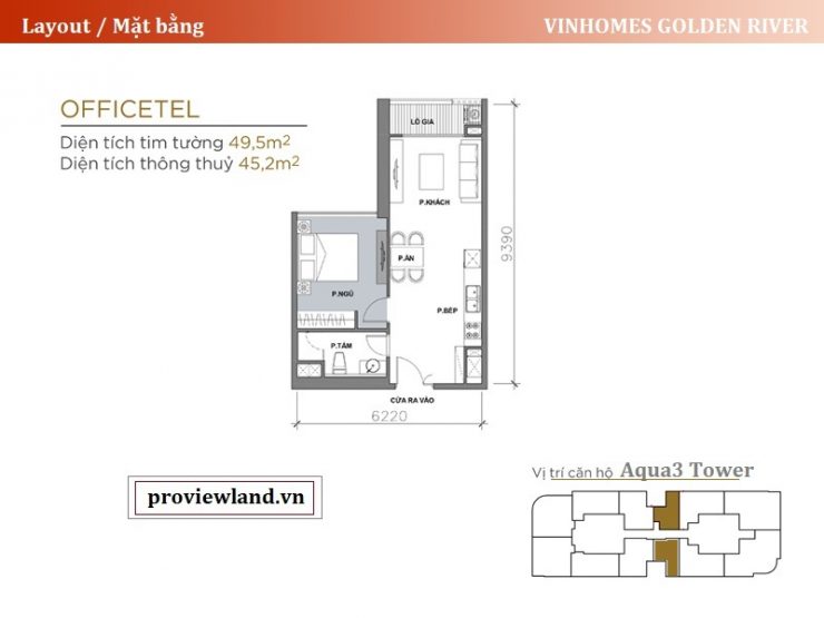 Vinhomes Golden River layout apartment Aqua3 1Bedrooms