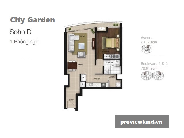 City Garden layout apartment Boulevard 1br